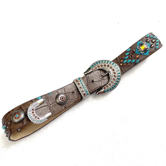 Rhinestones embellished Genuine Leather Western belt 34 main image 4